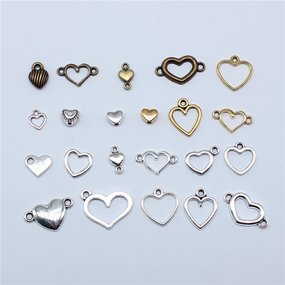 40pcs Small Cute Heart Charms Heart Connector For Jewelry Making Tibetan Vintage Antique Jewelry Making DIY Handmade Craft