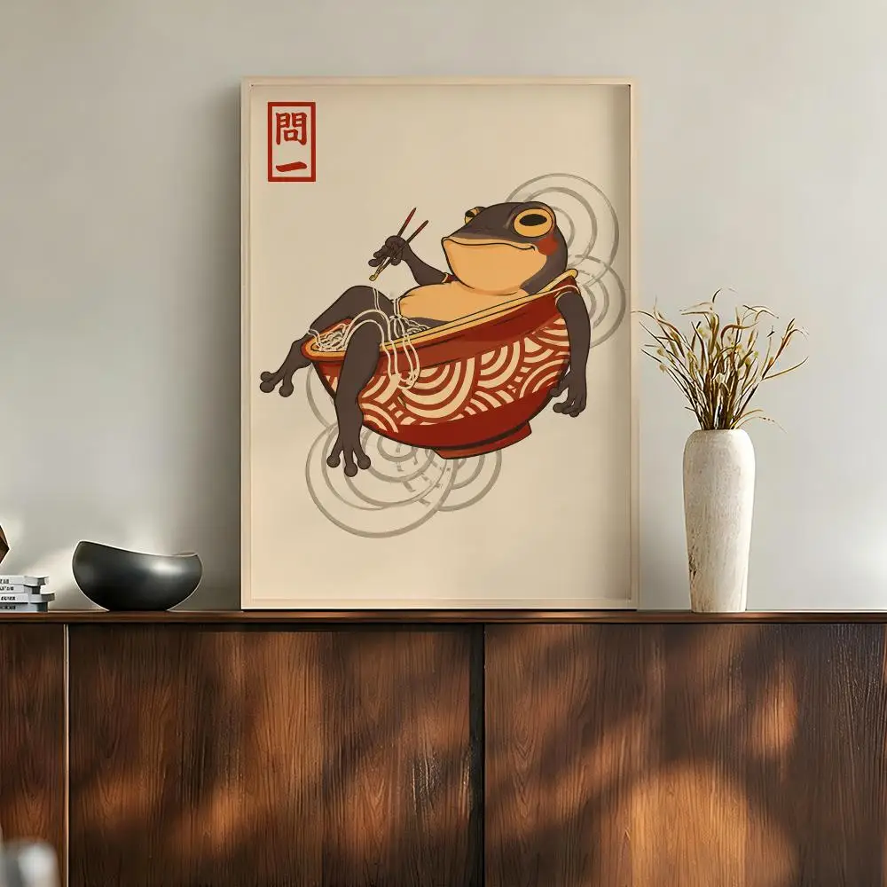 Japanese Ukiyoe Frogs Kimono Music Traditional Folk Fantasy Poster Modern Aesthetic Wall Art for Home Bar Cafe Bathroom Decor