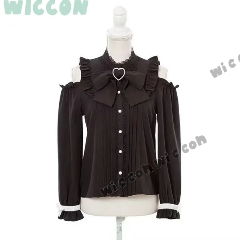 Lolita Lace Plus Size Retro Blouse Japanese Jirai kei Schoolgirl Outfit Women Off Shoulder Sweet Top Autumn Loose Vintage Shirt