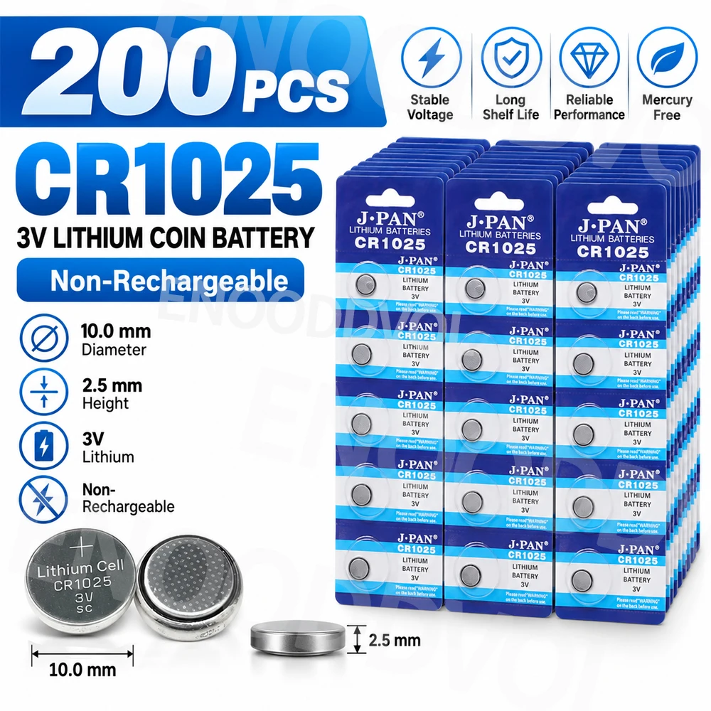 200PCS CR1025 Coin Cell Battery Blister Pack 3V CR1025 Lithium Coin Cell for Small Electronics