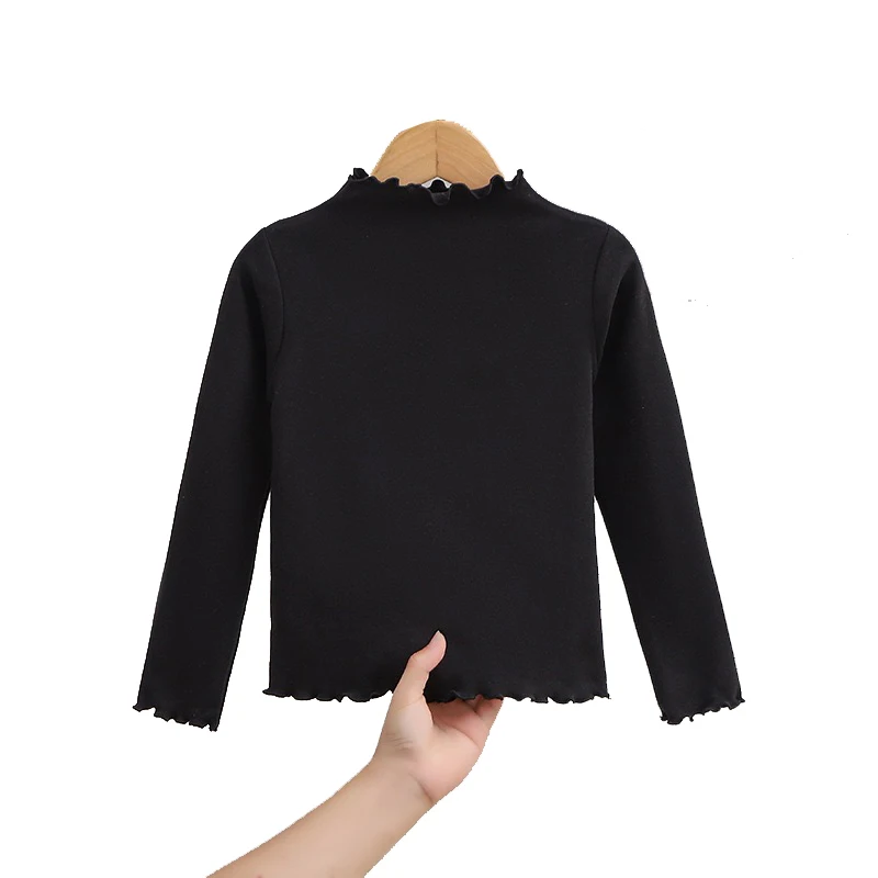 Girls Autumn Winter Ruffle Collar Tops Kids Solid Color Soft Shirts Teen Fashion Comfort Tees Child Casual Daily Outfits