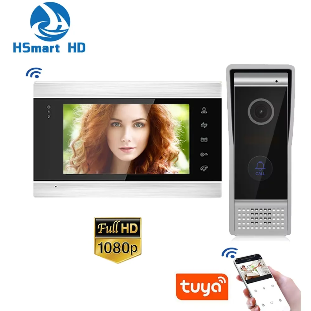 7inch Color Touch Screen WiFi Video Intercom System 1080P Smart Video Doorbell for Home Touch Screen with TUYA APP Unlock