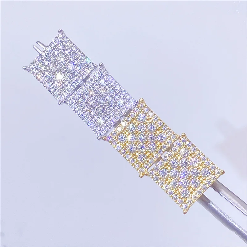 

Iced Out Moissanite Diamond Earrings Men Women Hip Hop Jewelry 2024 Trendy 925 Sterling Silver Square Stud Earrings