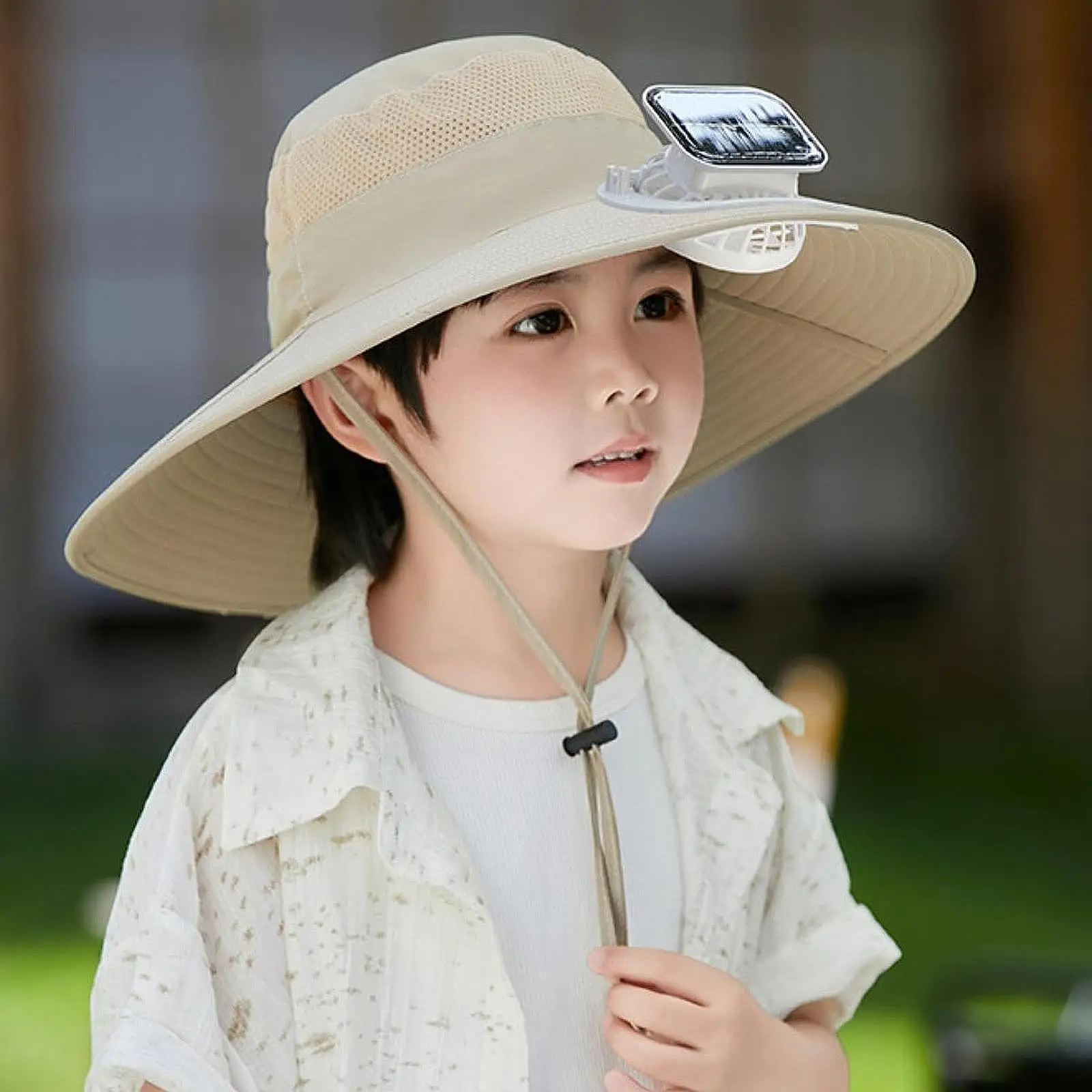 Kids Cooling Fan Hat Solar Rechargeable Wide Brim Breathable Sun Cap for Children Outdoor Sport Golf Hiking Running Fishing