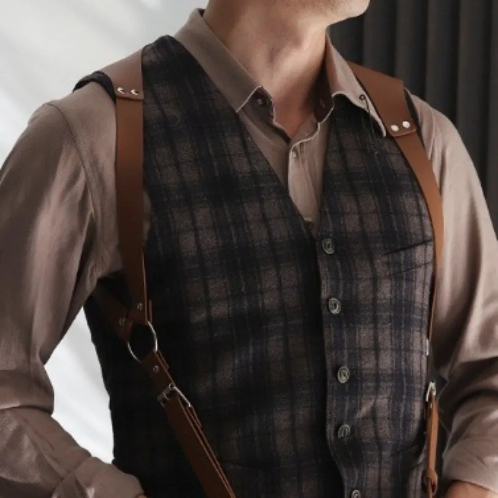 Verstelbare Mannen Harnas Taille Riem PU Punk Lederen Harnas Vest Straat Gesp Mannelijke Corset Bretels Taille Accessoires