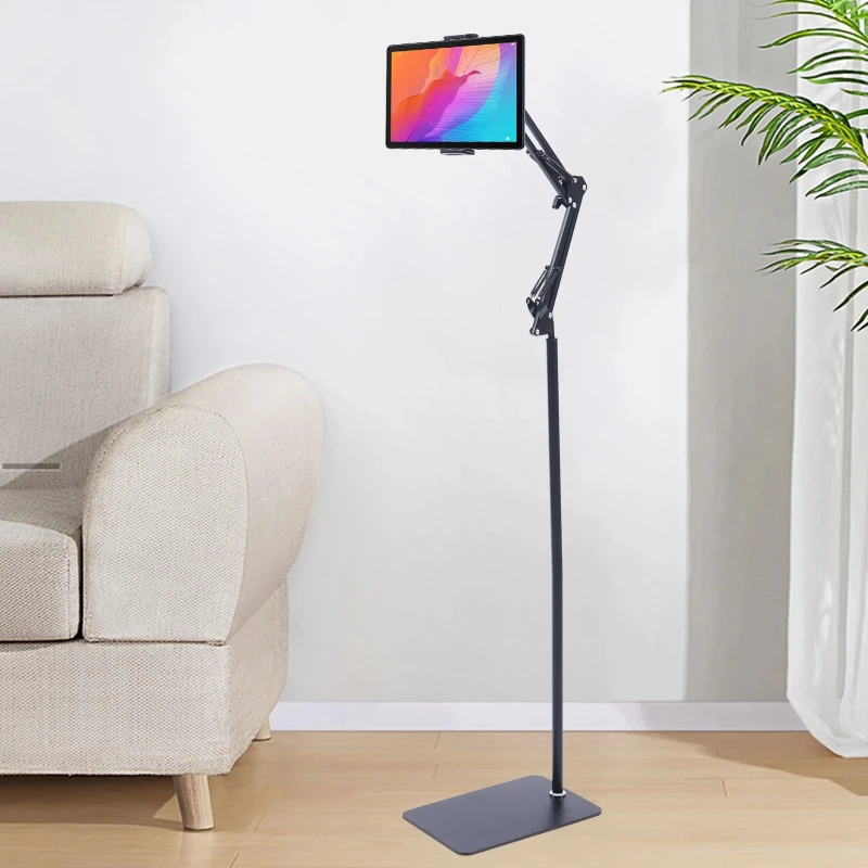 360 Degree Rotating Floor Tripod Stand, Height Adjustable Tablet Phone Holder Rotating Mount for Live Streaming Watching Video