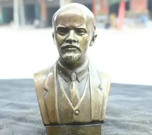 

Китайская старая бронзовая латунная статуя фэншуй, буддийский храм, скульптура головы ленина