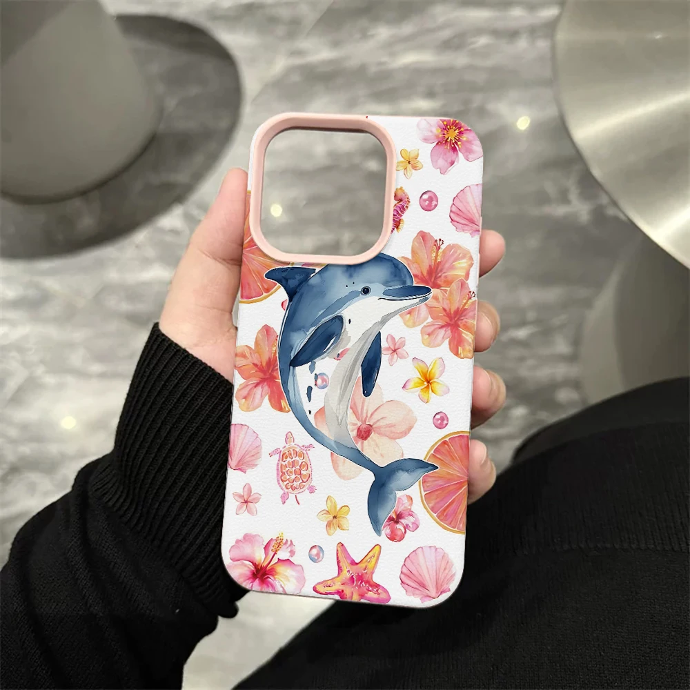 Delfin-Rosa-Hibiskus-Handyhülle für iPhone 17 16 15 14 13 12 Pro Max 16 15 14 Plus 17 16 15 14 Pro 17Air Silikon-Matt-Abdeckung – Detail 7