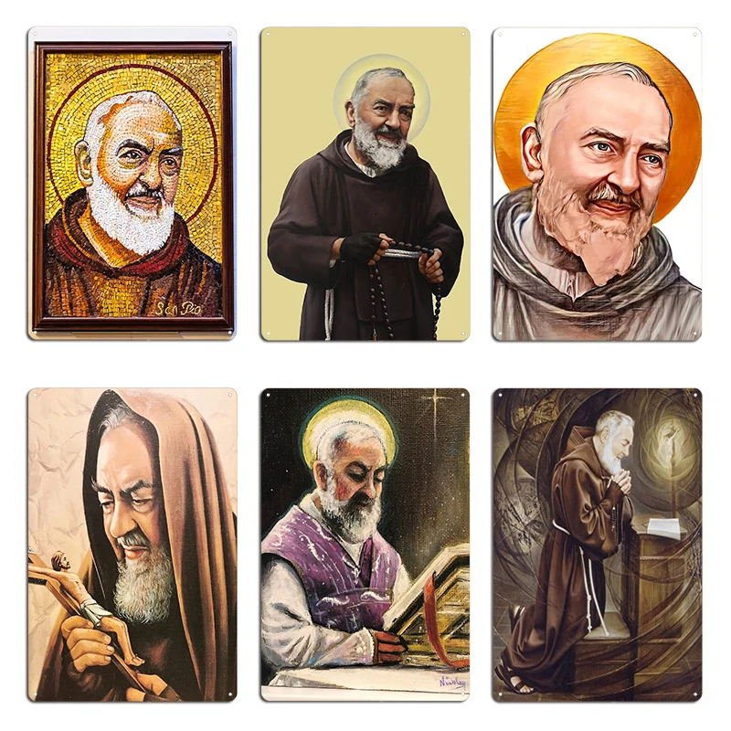 Sain Padre Pio mosaico de padre Pius Padre Pio placa de Metal decoración de pared personalizado Pub cine garaje cartel de estaño cartel