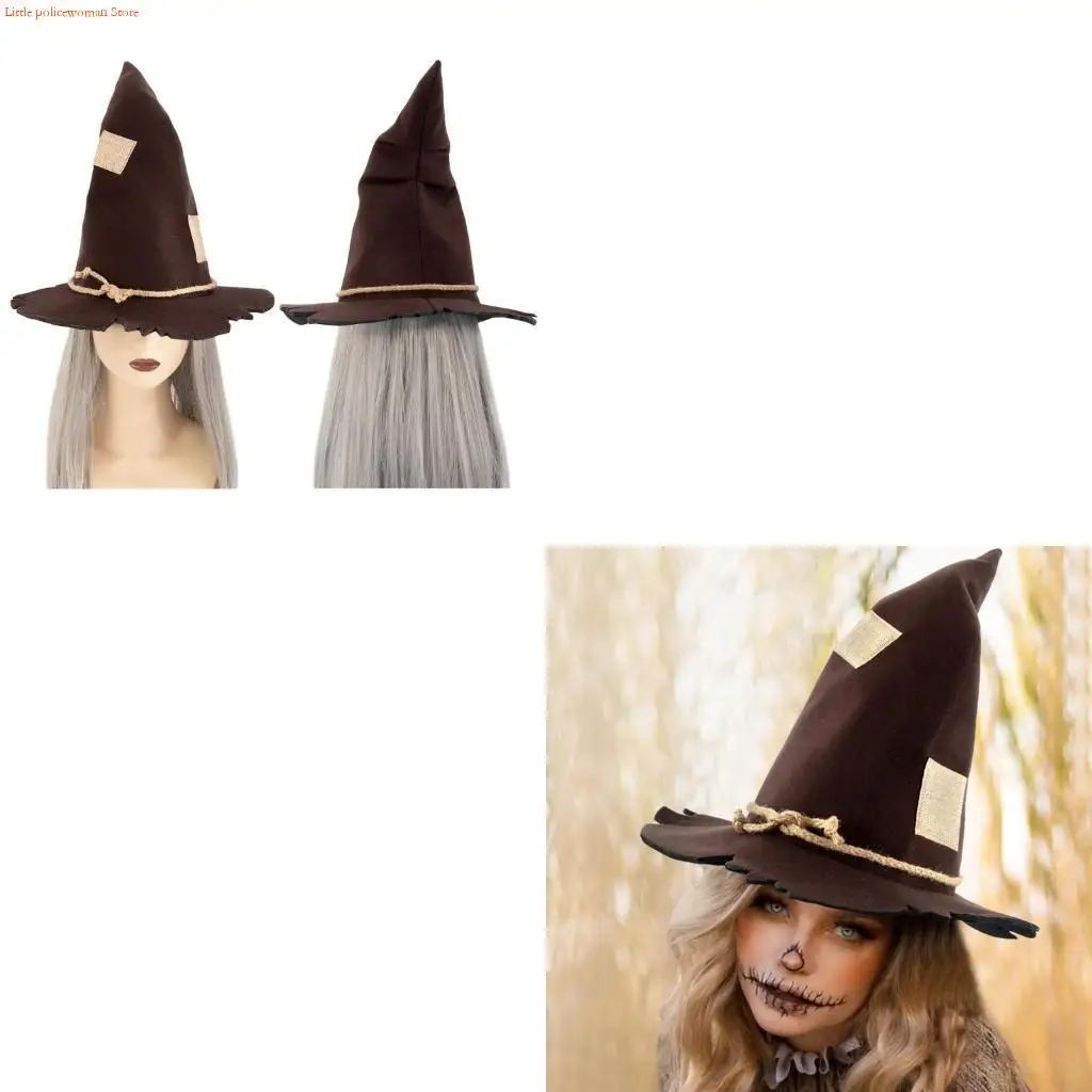 F92D Durability Costume Hat Felted Witch Hat Scarecrow Patches Hat Carnivals Hat