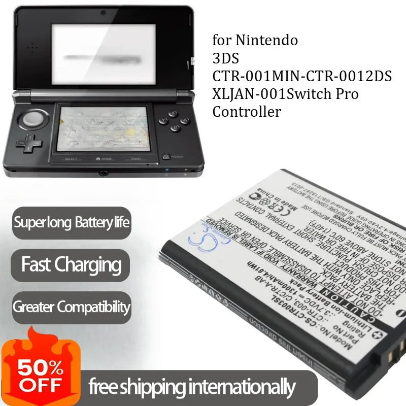 High Capacity Long Lasting 1300mAh Replacement Battery CTR-003 C/CTR-A-AB for Nintendo 3DS 2DS XL Switch Pro Controller