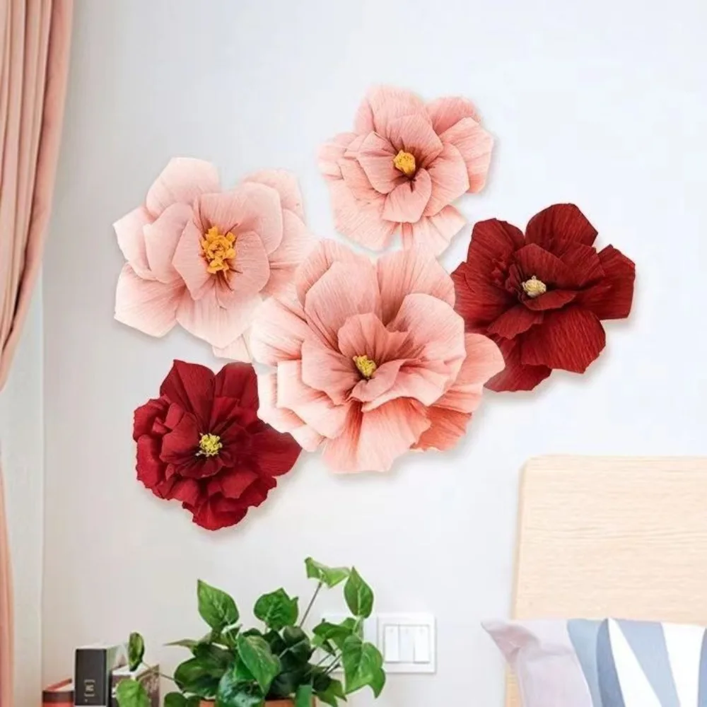 5pcs 25cm Crepe Paper Flower Multi Purpose Light Weight Wrinkles Paper Flower Festival Decor Photography Props