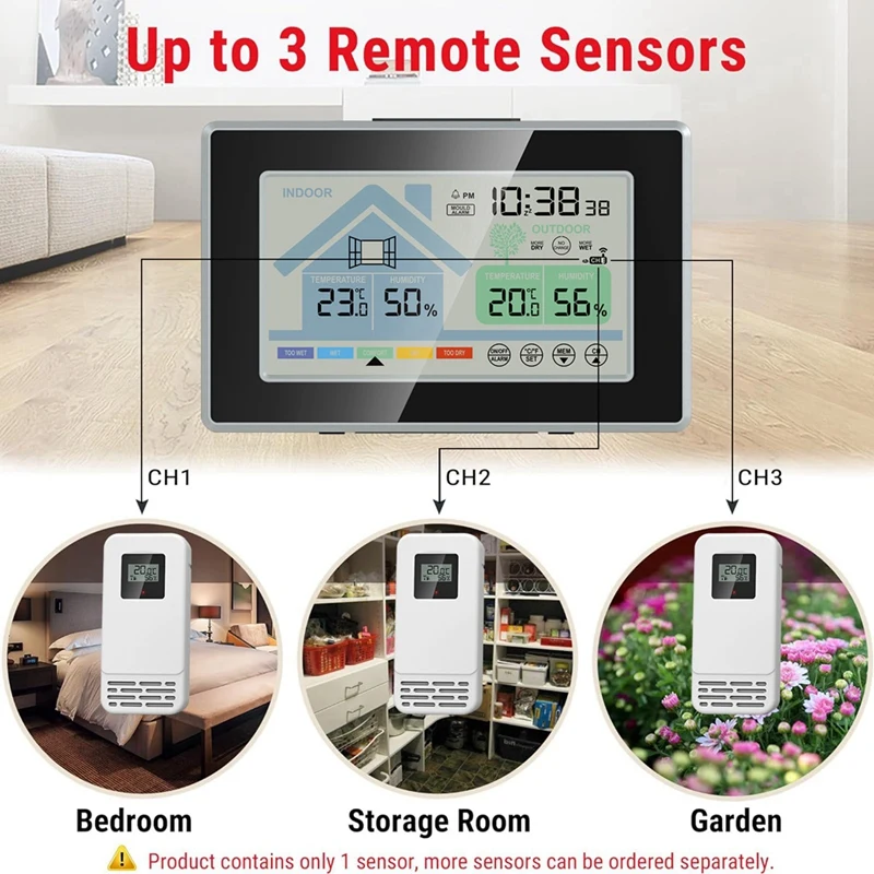 Indoor Outdoor Temperature Humidity Meters Mould Alarm Weather Station Touch Screen Button Electronic Weather Alarm Clock