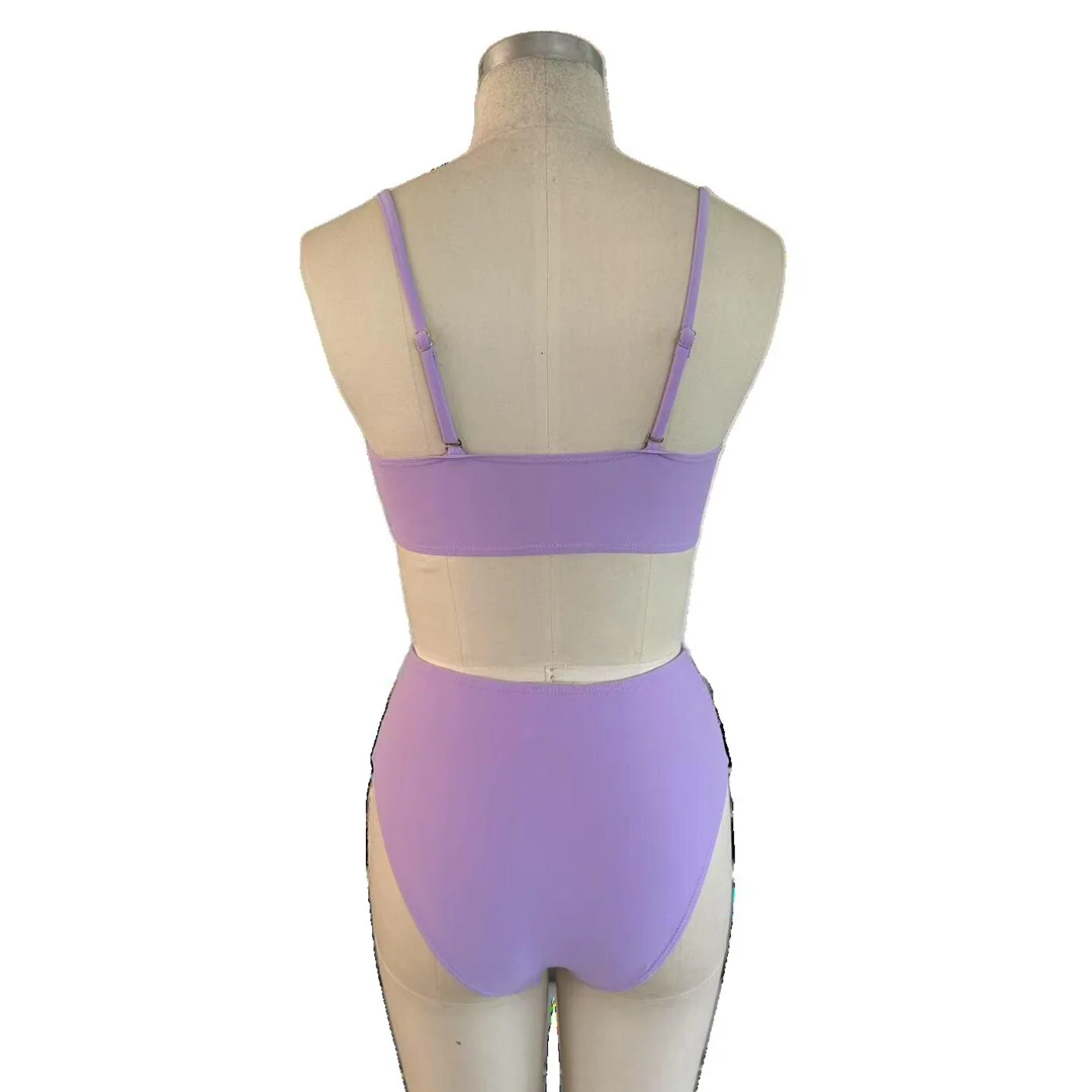 S - XXL, geraffter, mit Bügel verstärkter Damen-Badeanzug, hoch geschnittener Bikini, zweiteiliges Bikini-Set, Badebekleidung, Badeanzug, Modell V7441. – Detail 9