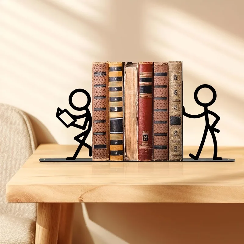 Book Ends for Shelves Metal Abstract Art Non-Slip Heavy Duty Book Ends Shelf Decor for Home Bedroom Living Room Study Office