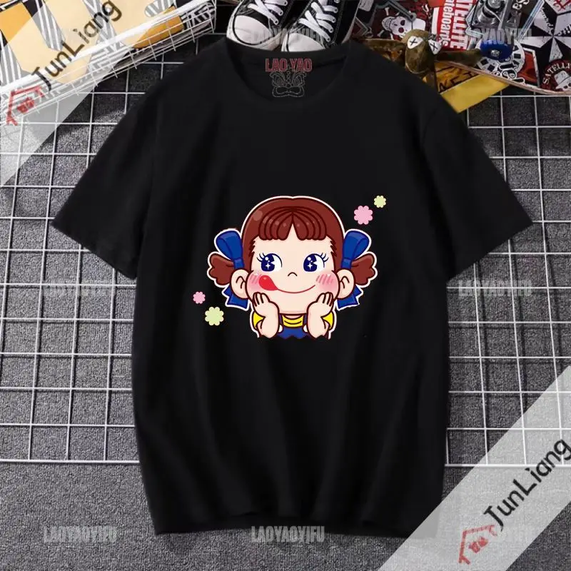 Kawaii Harajuku Punk Retro Milk Peko-chan Classic Men's T-shirt Loose Y2k top Unisexes crew neck short sleeve top