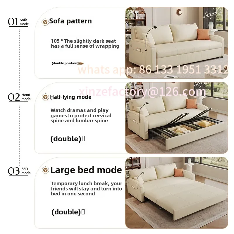 أريكة سرير من القطن والكتان قابلة للتخصيص، شقة صغيرة كريمية للرياح، متعددة الوظائف، غرفة المعيشة، دراسة قابلة للطي، مزدوجة الأغراض #2