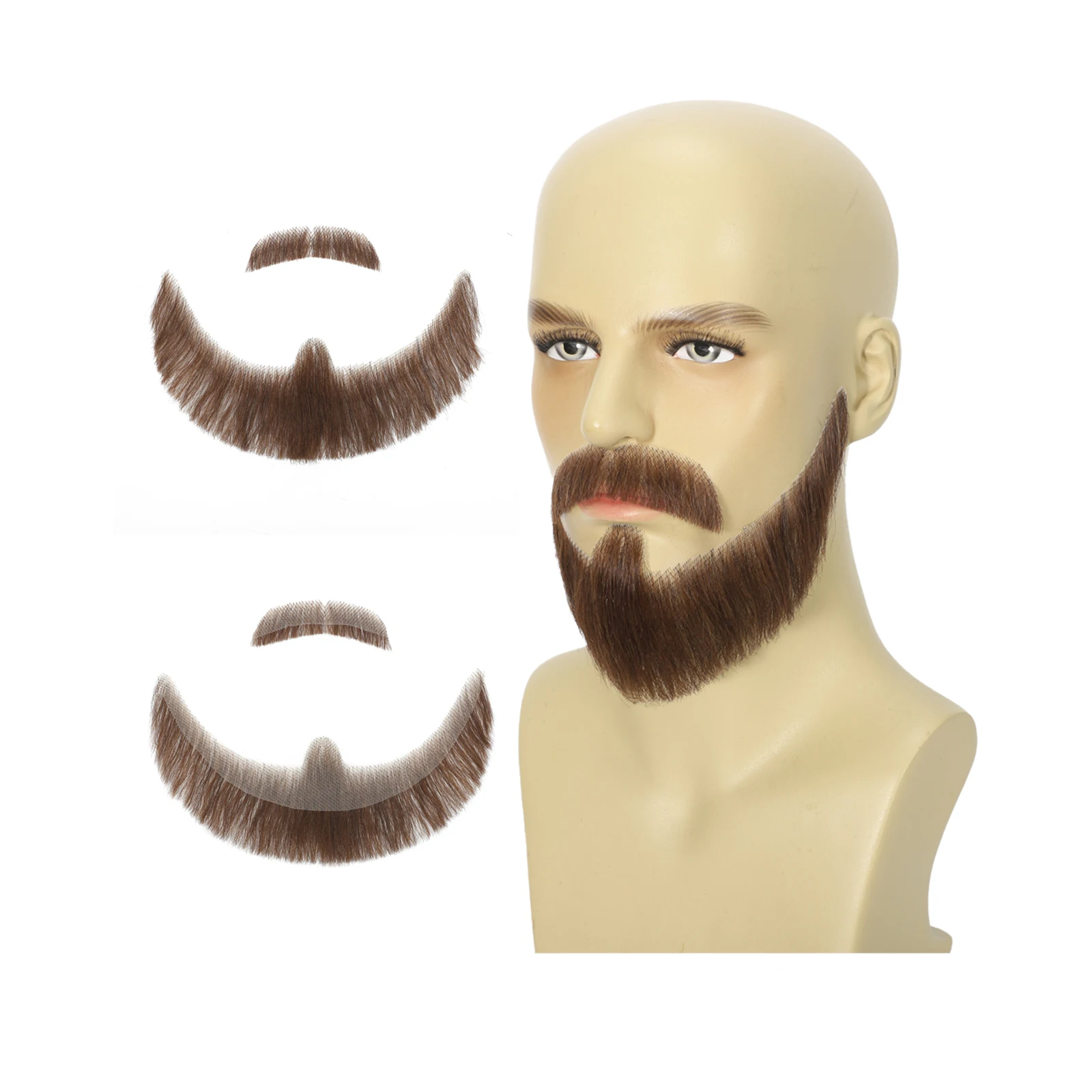 

Fake Mustache Handmade with Human Hair, Full Beard Style with Larger Size and Fuller Look, Realistic Moustache with Soft Invisib