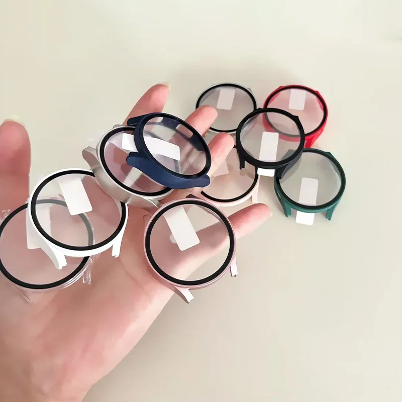 Gehärtetes Glas + Hülle für Samsung Galaxy Watch 7/6/5/4/FE-Abdeckung PC-Stoßstangen-Displayschutz Galaxy Watch 7 6 44 mm 40 mm Zubehör