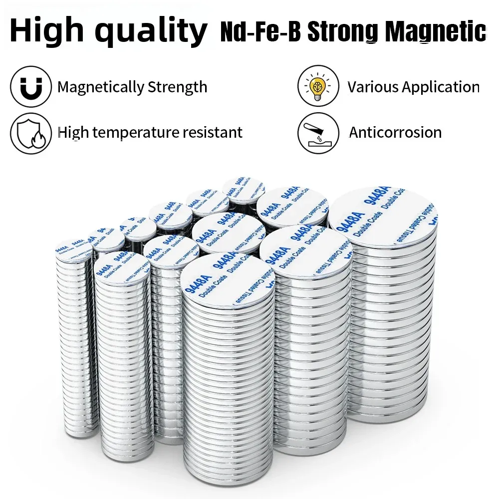 Super Strong Magnet With adhesive N35 Round Magnetic NdFeB Neodymium Magnet Powerful Disc imanes Refrigerator Magnets ﻿