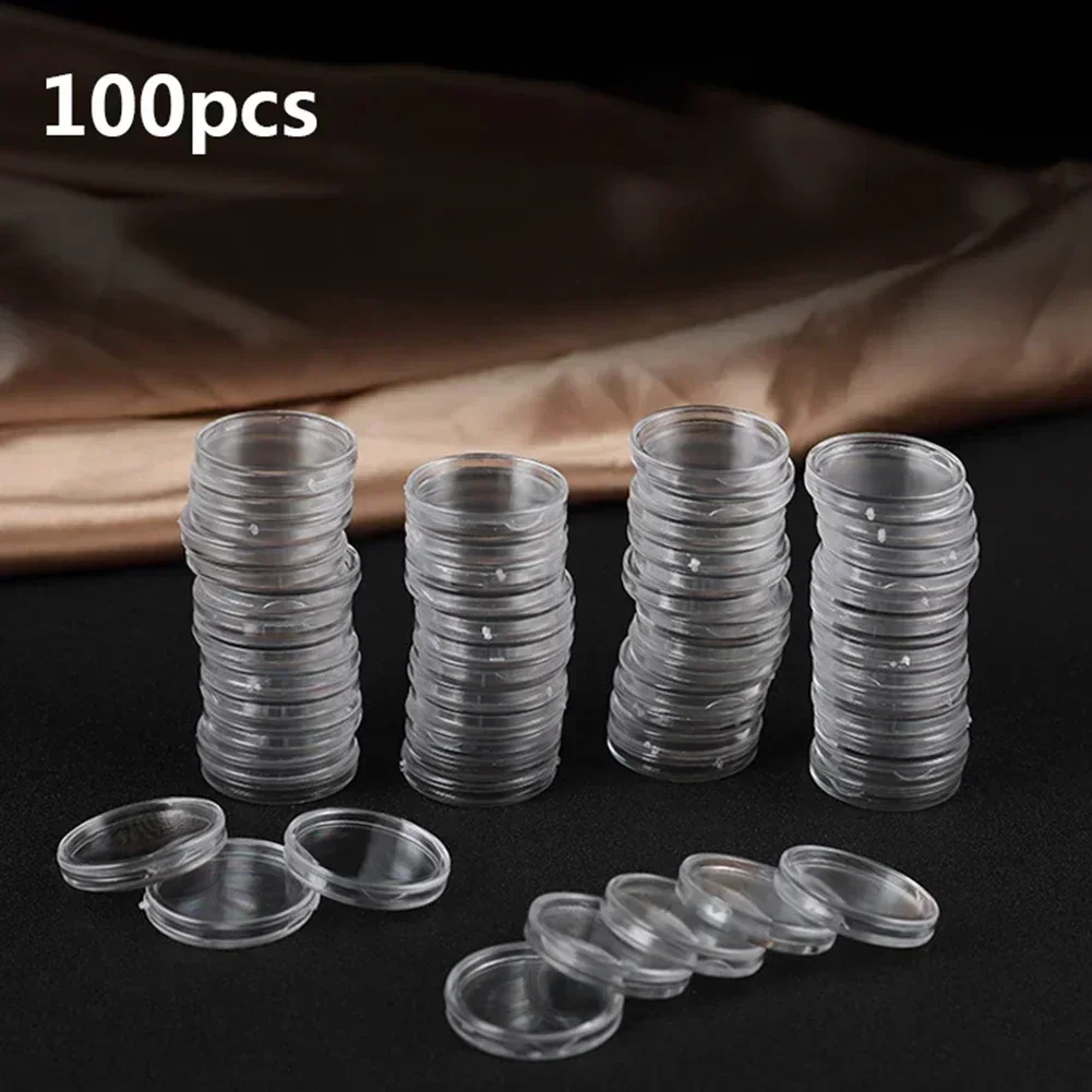 

100Pcs Round Transparent Plastic Coin Capsules Case 16mm 20mm 27mm 28mm 30mm Coin Collection Holder Storage Container