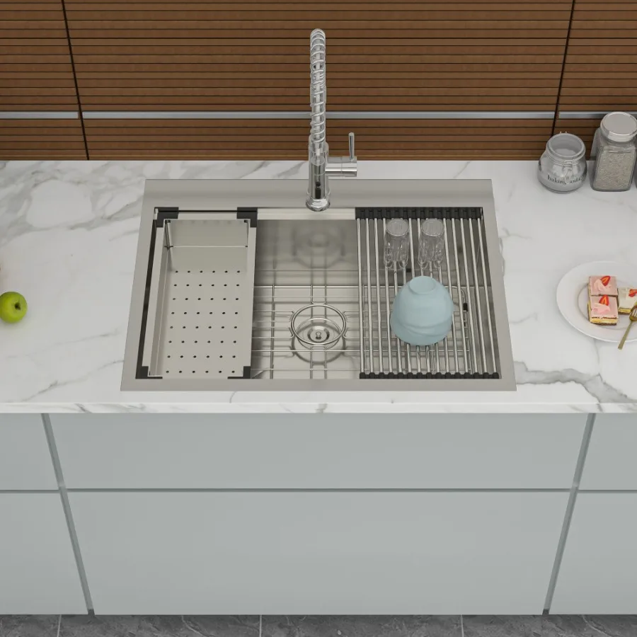 25-Zoll-Drop-Küchenspüle, 25 x 22 Küchenspüle, Edelstahl, 18 Gauge, Workstation-Spüle, Dropin, Topmount, Einzelschüssel, Küchenspüle