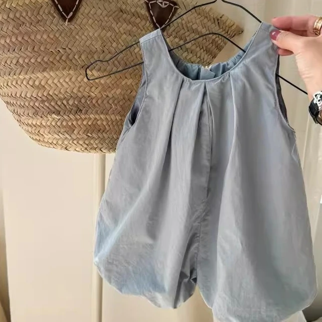 

Girls Romper 2026 Spring and Summer New Childrens Clothing Korean Style Girl Baby Simple Slepless Flower Bud Romper Daily