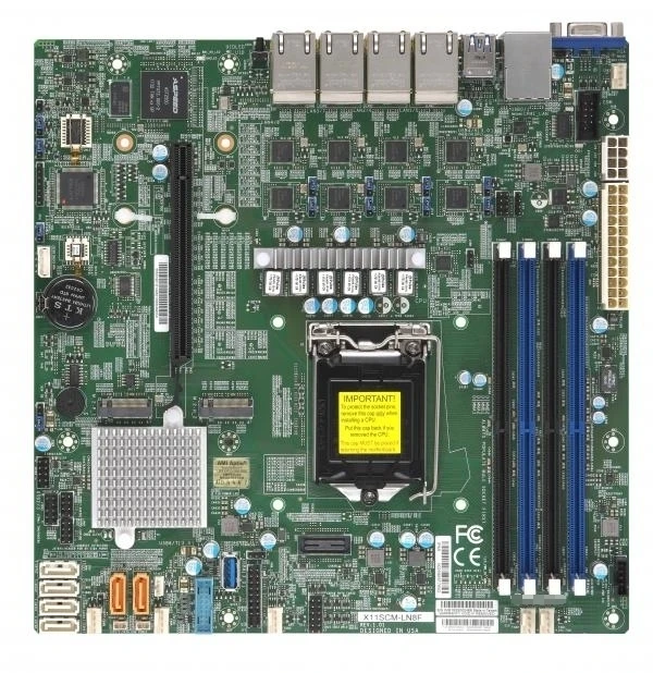 

X11SCM-LN8F для материнской платы Supermicro MicroATX LGA1151 8-го/9-го поколения. Процессор Core i3 Xeon E-2100/2200 восемь 1GbE RJ45