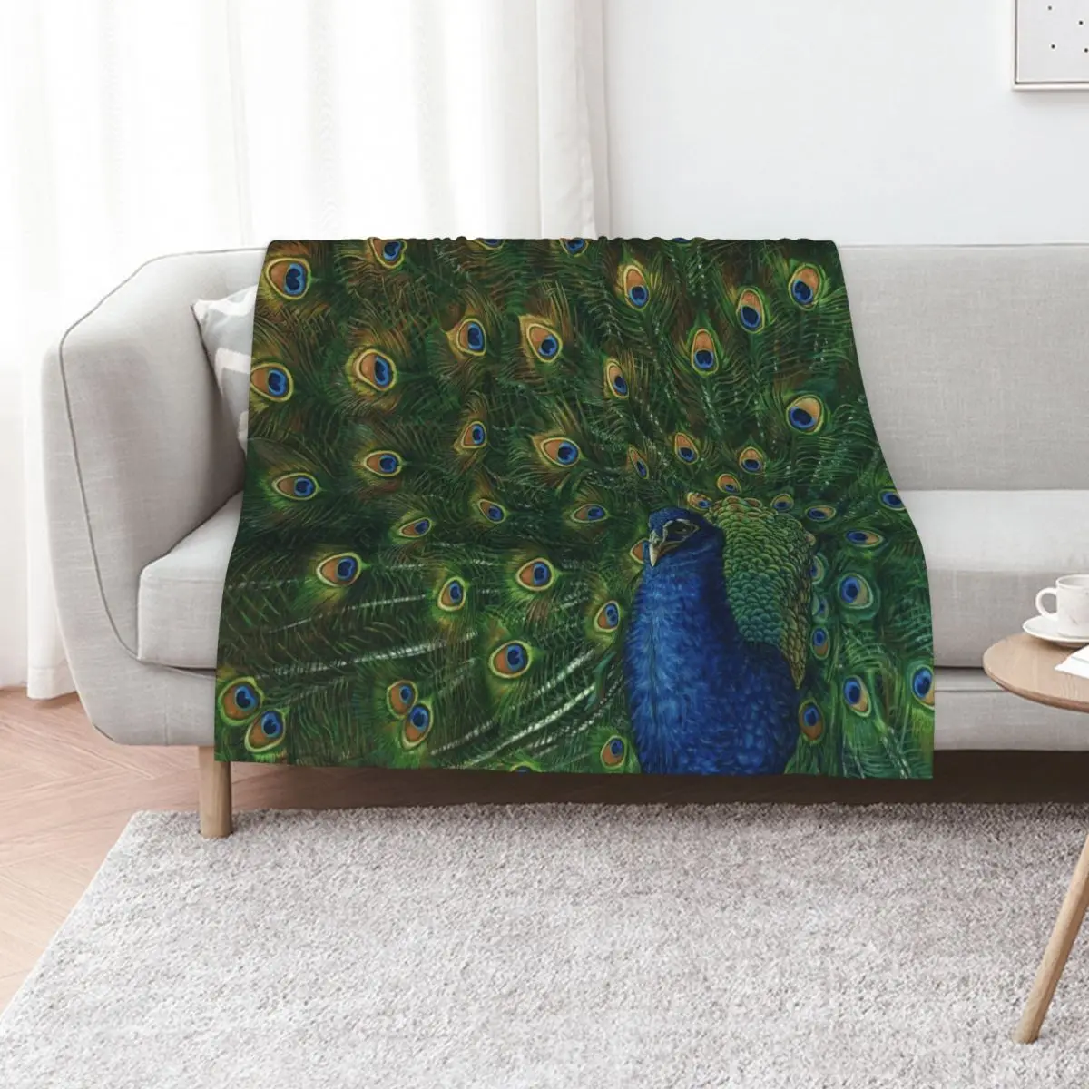

Big Blue Peacock fan tail painting Throw Blanket Soft Home Decor Blanket for Couch Bedroom