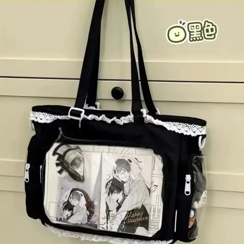 Borsa a tracolla singola Itabag Anime 2D giapponese con ragazza ballerina, grande capacità, tasca trasparente e finiture in pizzo, regalo per amici