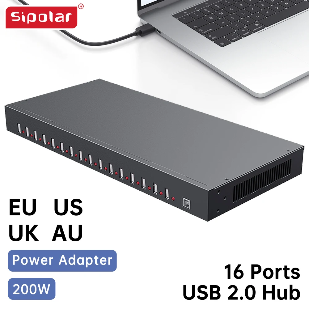 

A-165 Sipolar 16 Port USB 2.0 Data Sync Transfer And USB charger hub USB Splitter charging station Built In 5V 40A Power Adapter