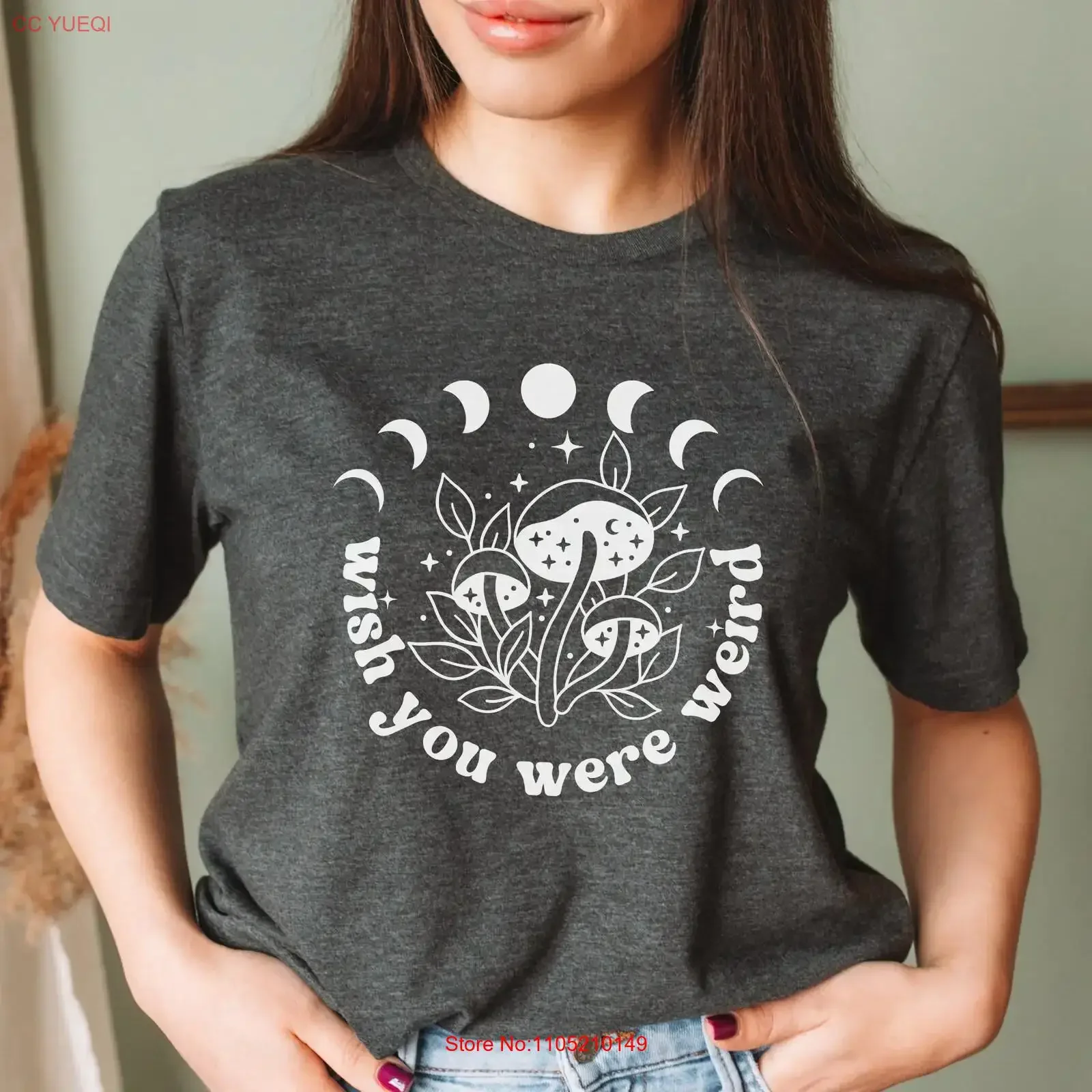 

Wish You Were Weird Celestial Mushroom T Shirt Spiritual Girls Trendy Hippy Boho Psychedelic CottageCore Girl vintage Washed
