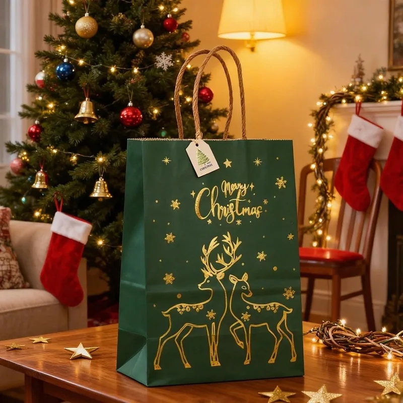 60pcs/Pink and green Christmas tree with string, hanging tags, Christmas candy bags, gift boxes, and gift wrapping tags view 6