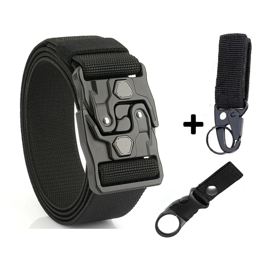 New Original Quick Release Men Belts 125cm Elastic Tactical Belt Metal Buckle Outdoor Breathable Stretch Waist Belt For Drilled