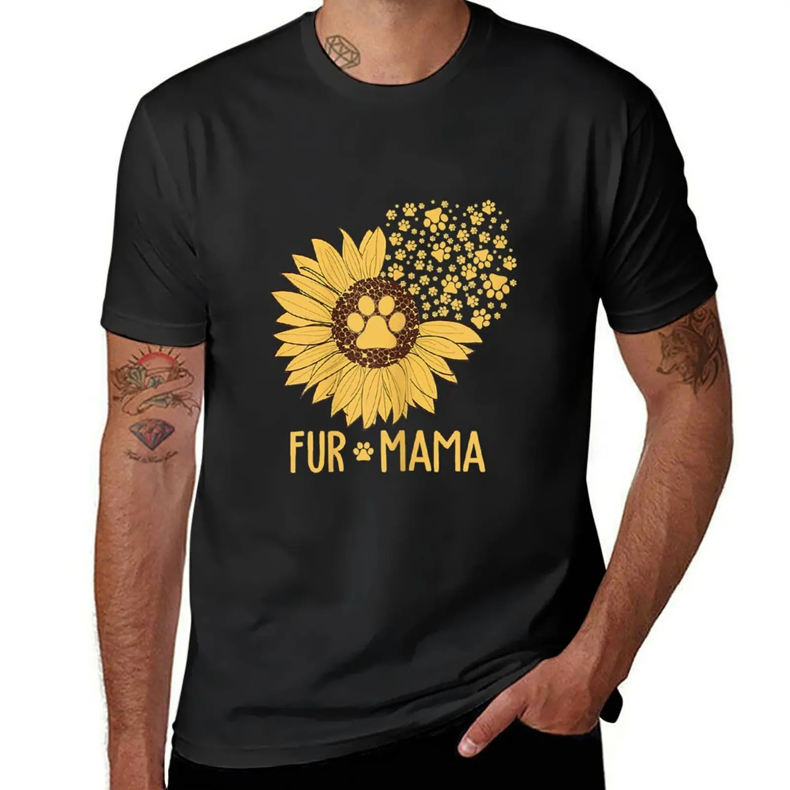 

Womens Fur Mama - Sunflower Dog Mom T-Shirt customs design your own Blouse heavyweights boys animal print mens funny t shirts