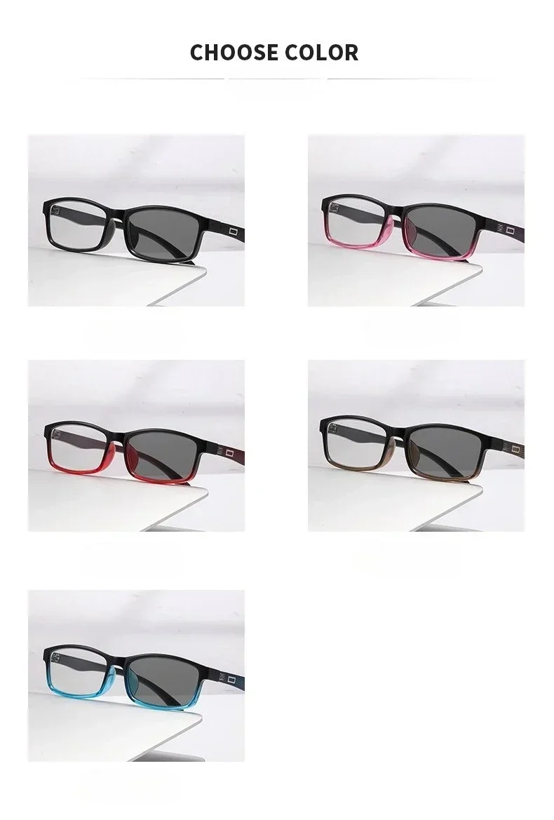 Herren-Presbyopie-Brille mit klassischem Farbverlauf und quadratischem Rahmen, multifokale Lesebrille mit photochrome Linse, 0 bis +4,0 – Detail 5