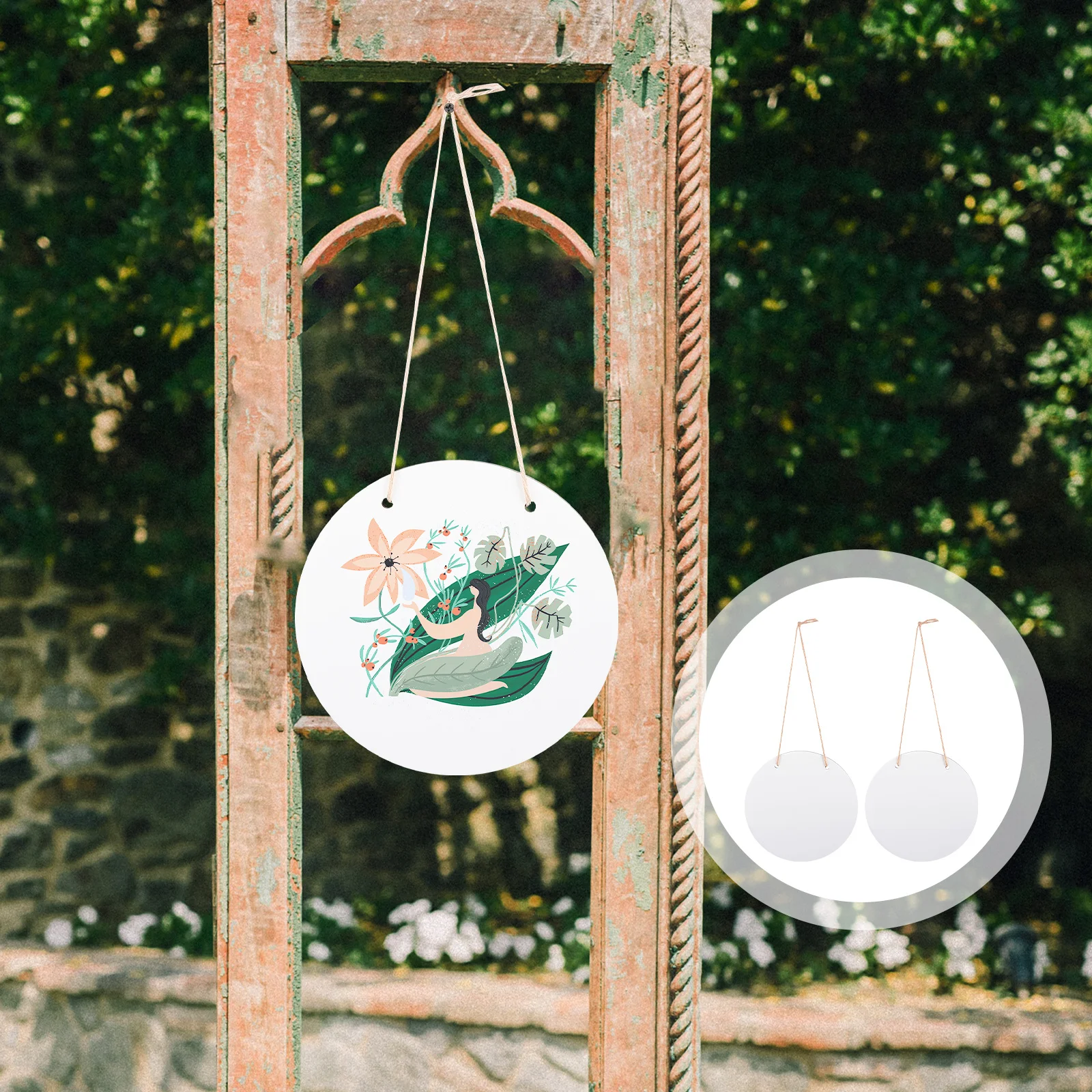 

2Pcs Blank Wood Hanging Signs Sublimation Plaques DIY Craft Decorations for Front Door Wall Blank Plaque Sublimation Wood Sign