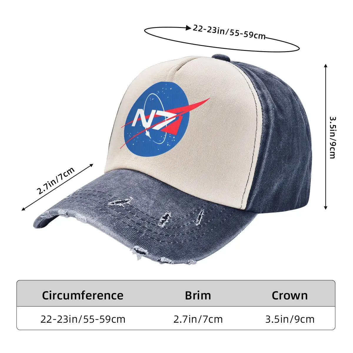 Vintage N7 NASA Mass Effect Active Baseball Cap Men Women Distressed Washed Headwear Video Game Outdoor All Seasons Hats Cap