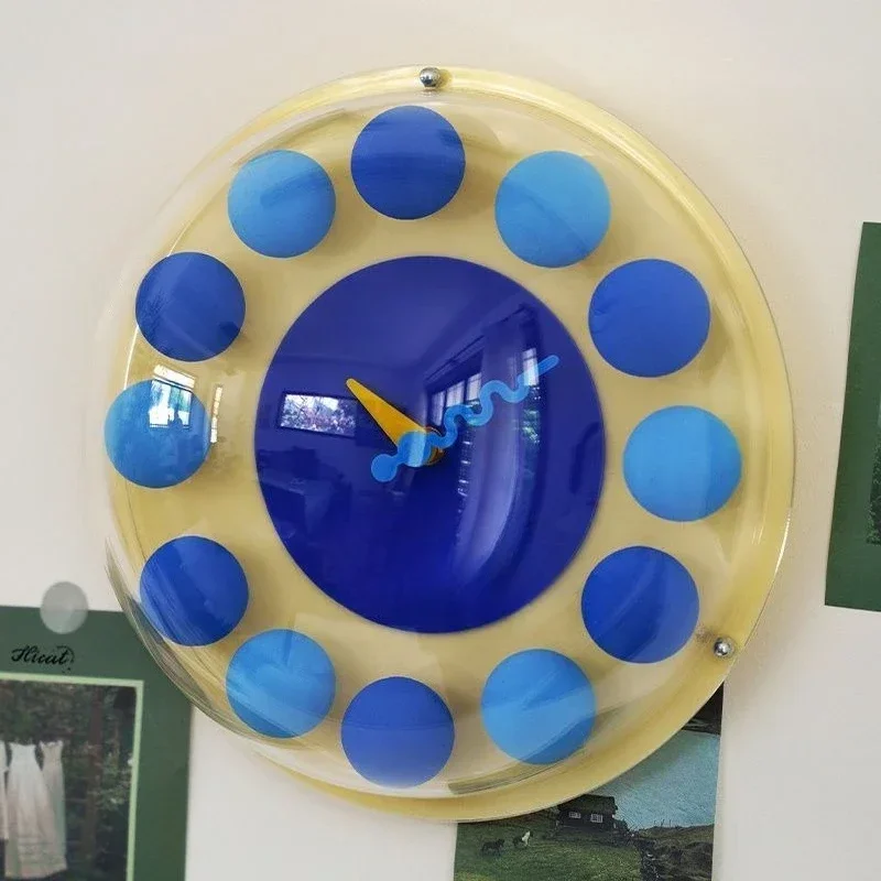 Dopamine pom-pom Klein blue sphere bubble clock children's room clock wall clock household blue household