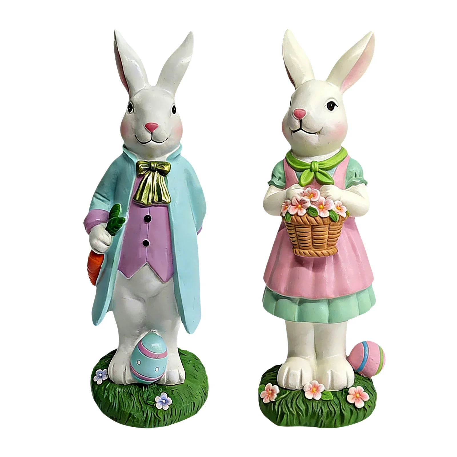 Easter Mr. and Mrs. Bunny Figurines Cute Resin Rabbit Statues Table Centerpiece Spring Farmhouse Decor