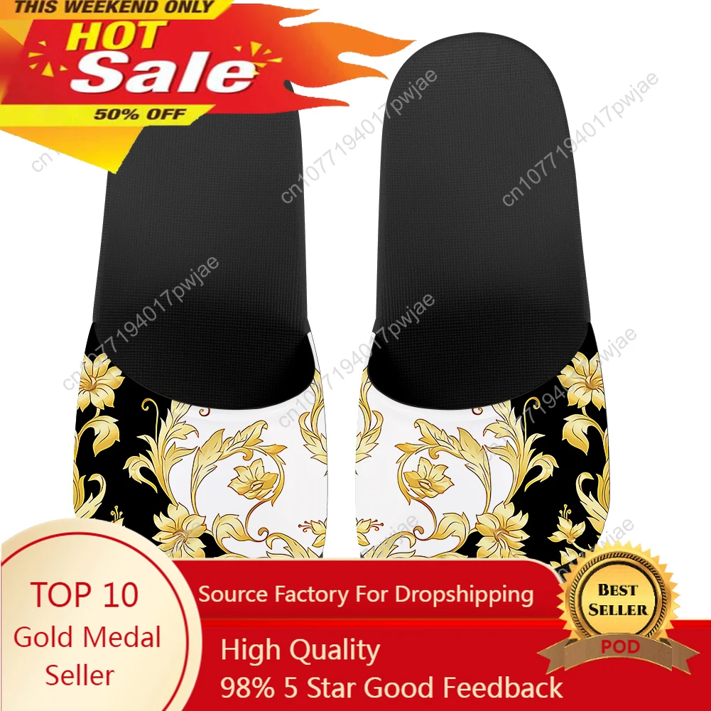 

Shoes For Women Summer Beach Sandals Luxury Baroque Floral Pattern Women Open Toe Flip Flops Non-slip Chaussure Femme