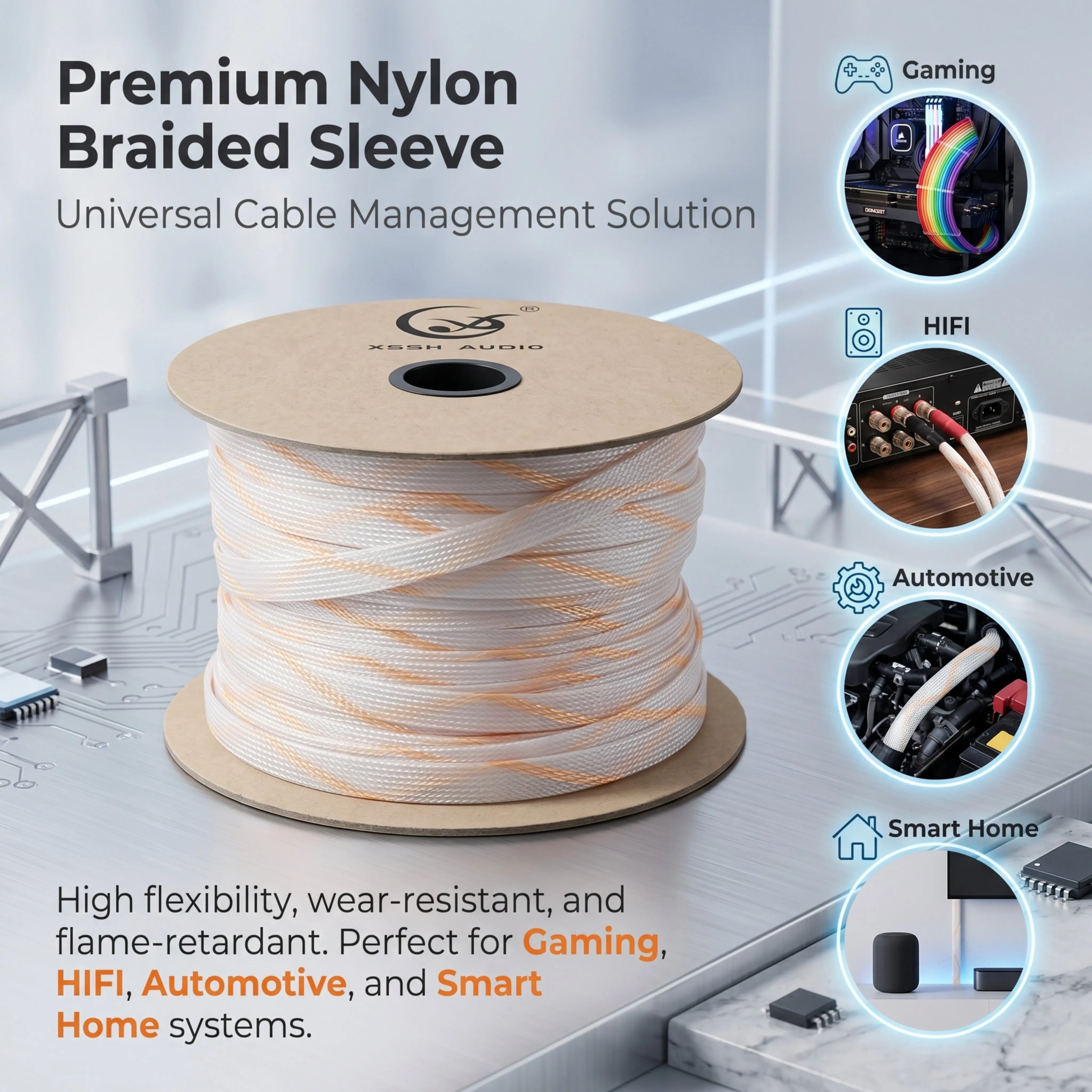 OEM Transparent Contrast PET Braided Sleeve, Shock Absorbing Anti-Vibration Expandable Mesh Tube for Electronic Wire Protection
