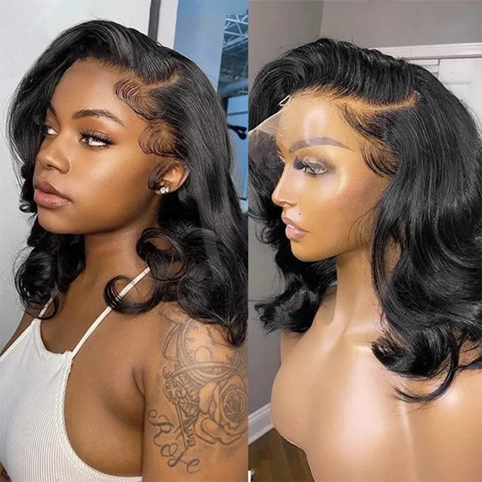 

Body Wave Bob Wig 13x4 Transparent Lace Frontal Wig Peruvian Human Hair Wigs Virgin Remy Hair 4x4 Lace Closure Wig 180% Density