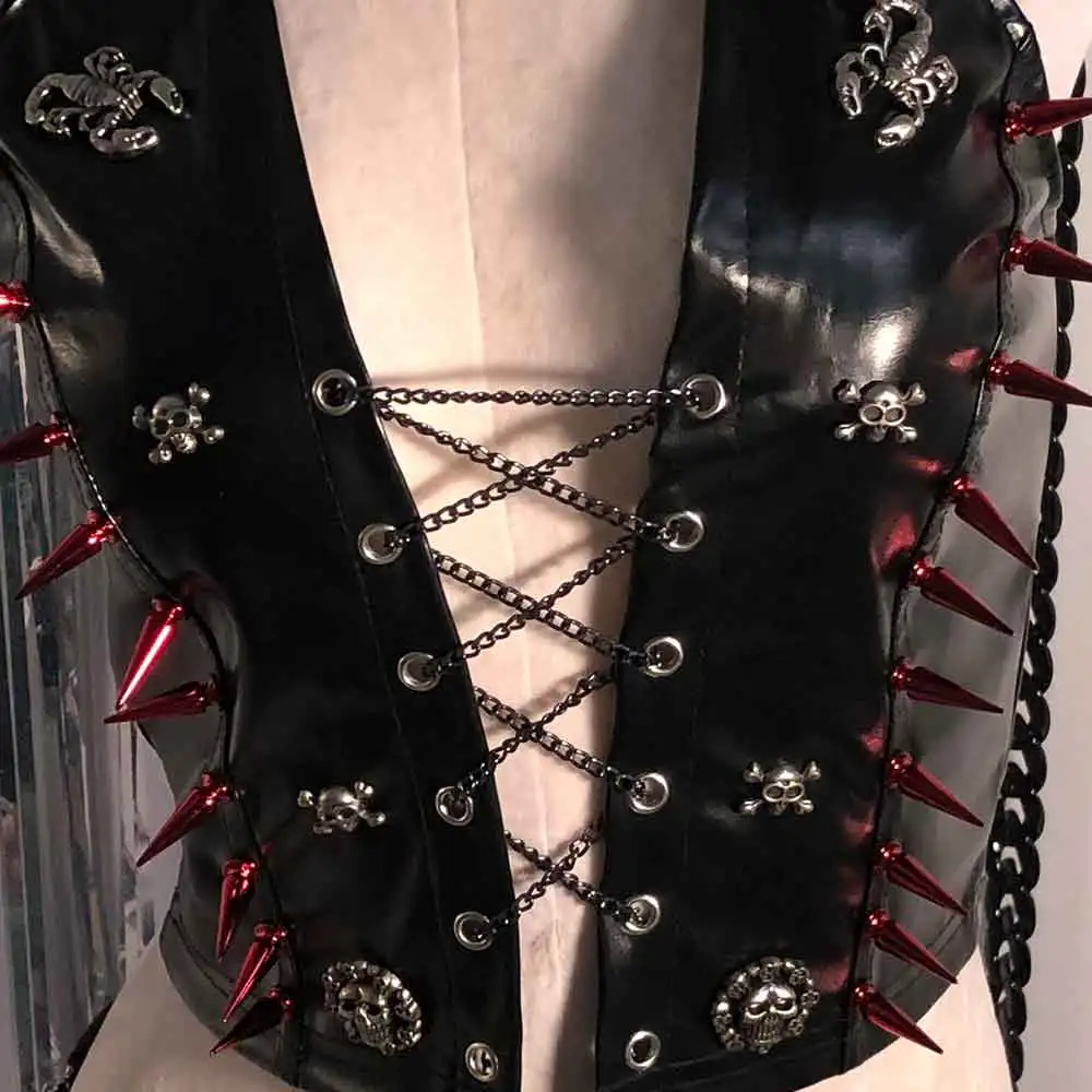 Grunge Emo FAI DA TE Spike Borchiato Rivetto Eco Teschio Y2K TOP anni '90 E-Girls Punk Rock Kawaii Carro Armato Gotico Hip Hop Adolescente Harajuku Goth