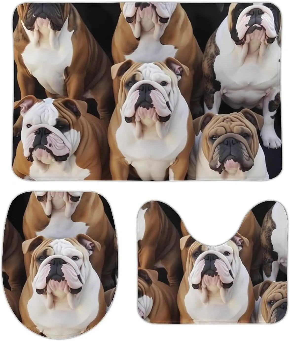 3 Piece Bath Rug Set Non Slip Absorbent Bath Mat Contour Mat with Toilet Lid Cover English Bulldogs Soft Floor Mats for Bathroom