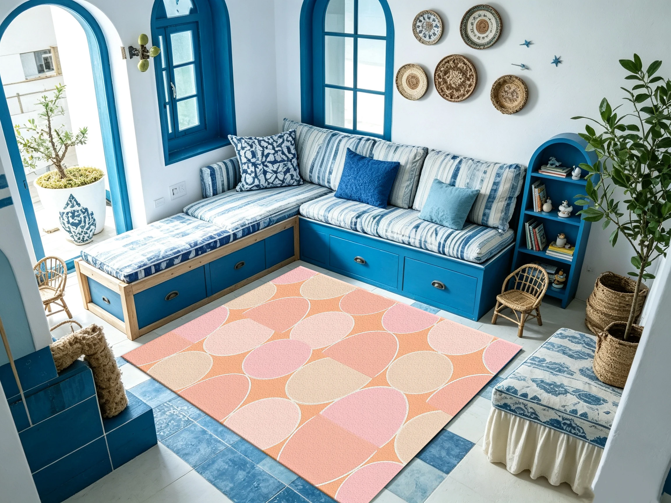 Peach Pink Oval Abstract Carpet Minimalist Home Carpet Suitable for Living Room Bedroom Interior Decoration