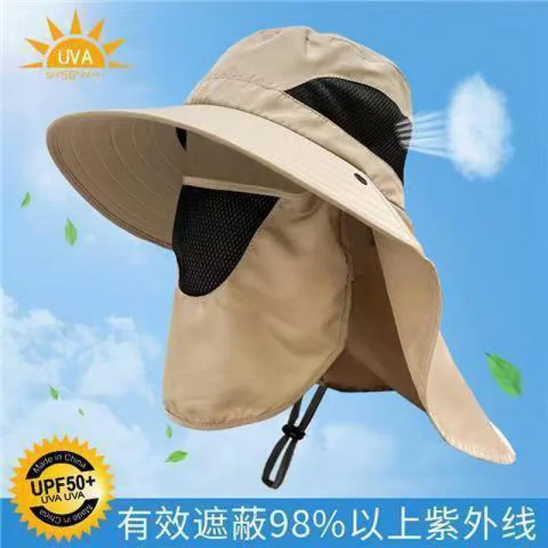 Unisex Wide Brim Uv Protection Sun Hat Removable Face Neck Cover Waterproof Quick Dry Hat For Fishing Hiking Cycling Summer Wear