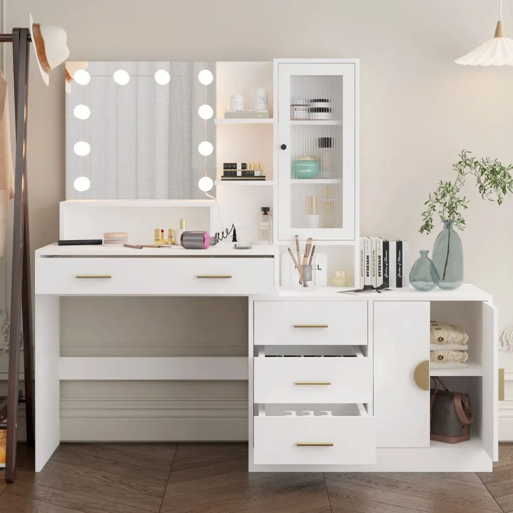 

Makeup Vanity Desk Mirror with Drawers Dresser Desk