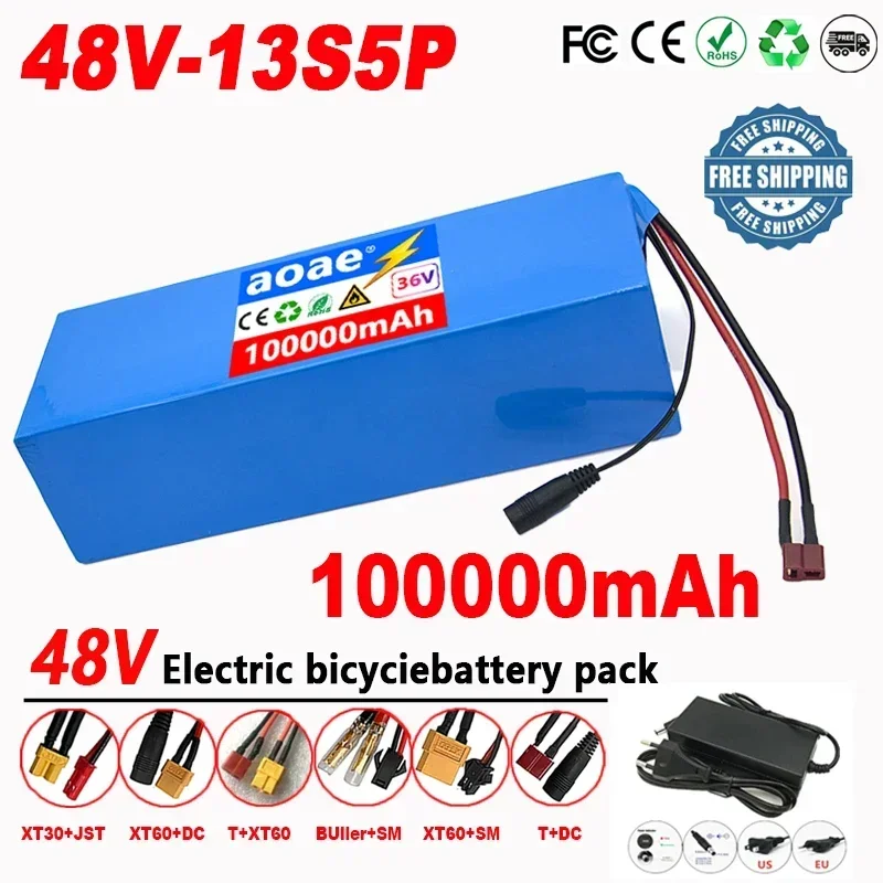 

48V 13S5P 18650 Lithium Battery Pack 100Ah Suitable for electric scooters, mountain bikes 250-1000W+charger