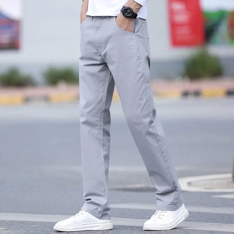 Spring Summer Men\'s 2023 Oversized Solid Pure Cotton Casual Straight Tube Loose Wide Leg Long Fashion New in Pants